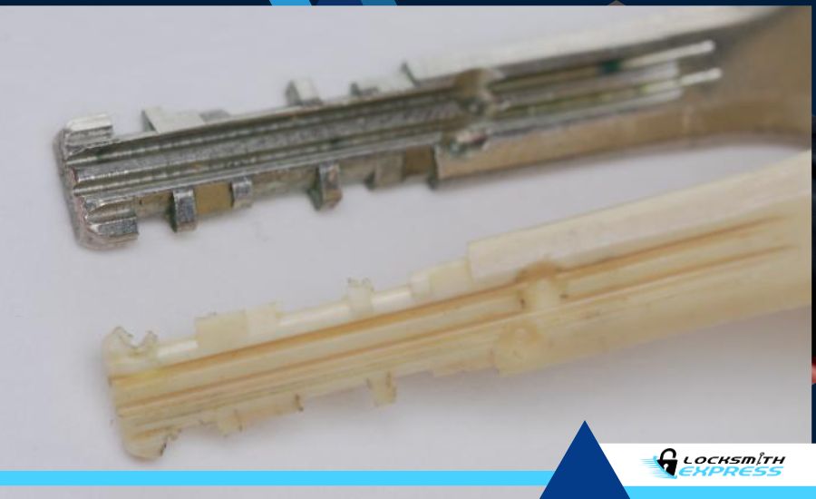 comparison of a normal and cast key lock impressioning