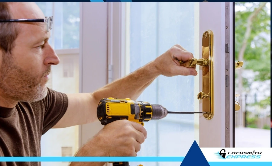 Professional locksmith unlocking a deadbolt lock