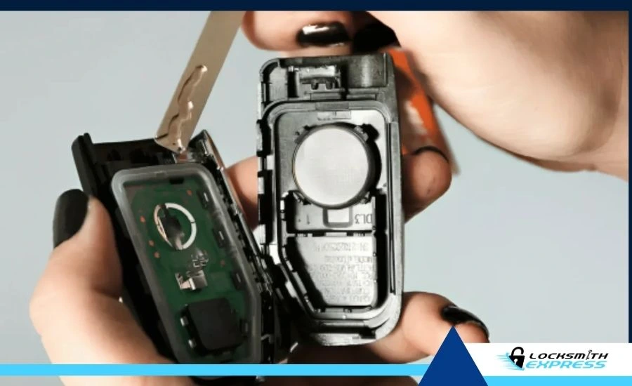 person’s hands changing battery in key fob