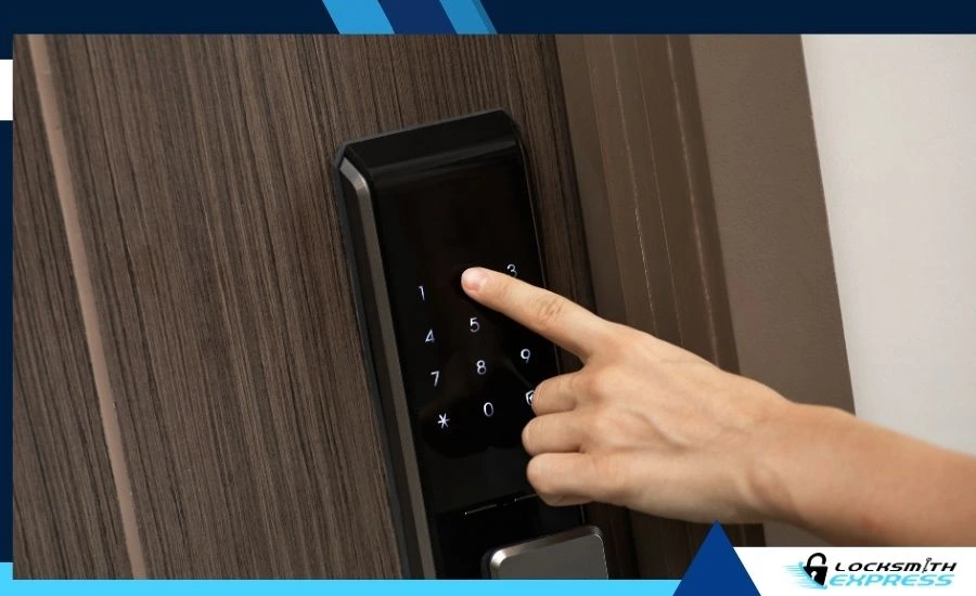 Keypad access control lock on a business entrance