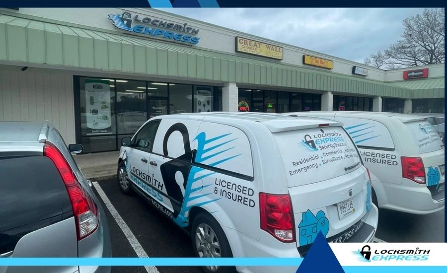 Locksmith Express branded van parked outside a home in North Charleston, SC