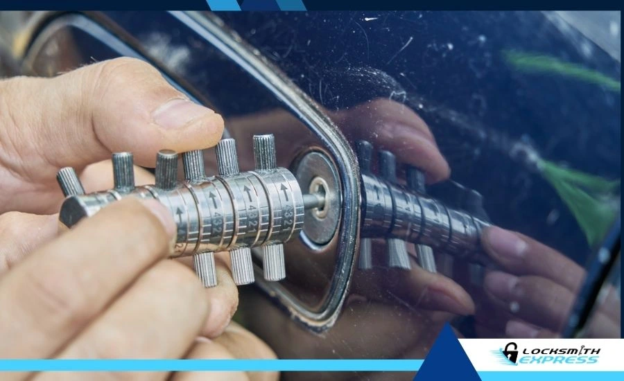 Locksmith Express technician using a professional tool to unlock a vehicle