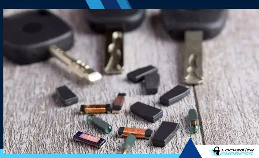 close-up of a transponder car key showing RFID chip inside plastic head
